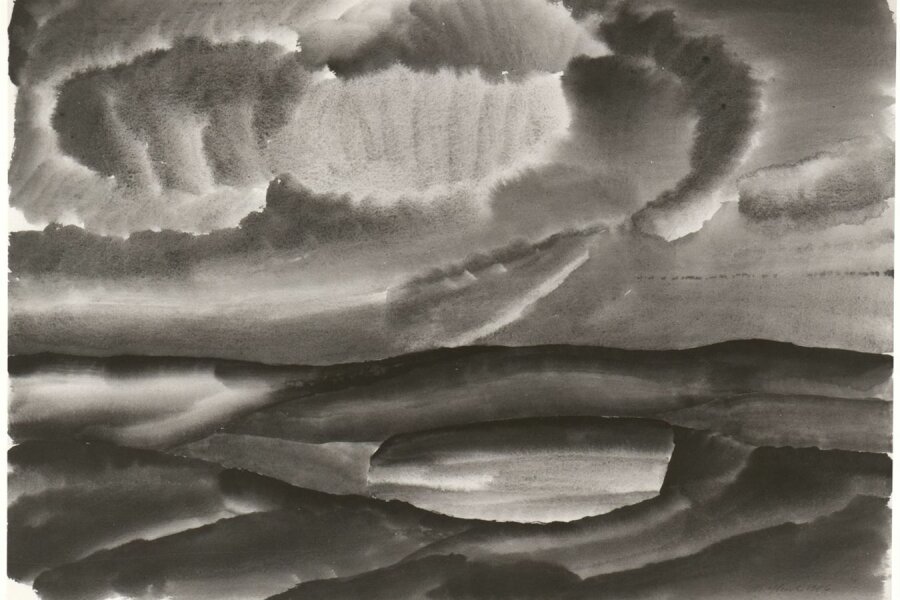 Miloš Slezák, Magická krajina, 1986, akvarel, 45 x 60 cm